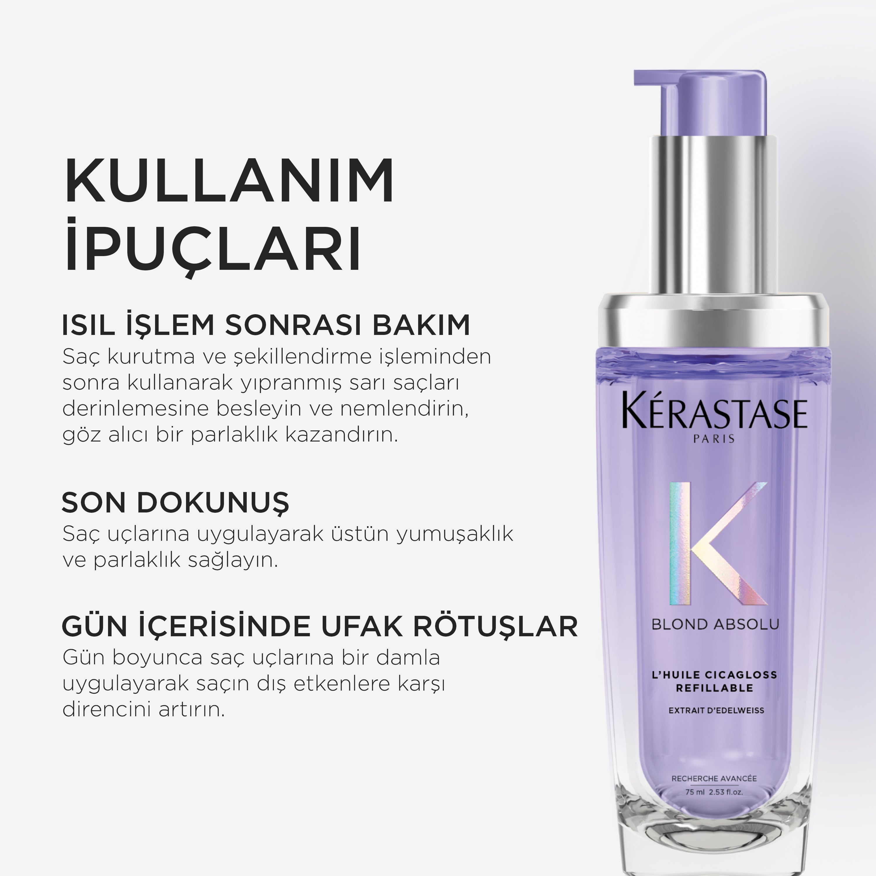 Kerastase Blond Absolu L'Huile Cicagloss Yeniden Doldurulabilir Nemlendirici Saç Bakım Yağı 75 ml