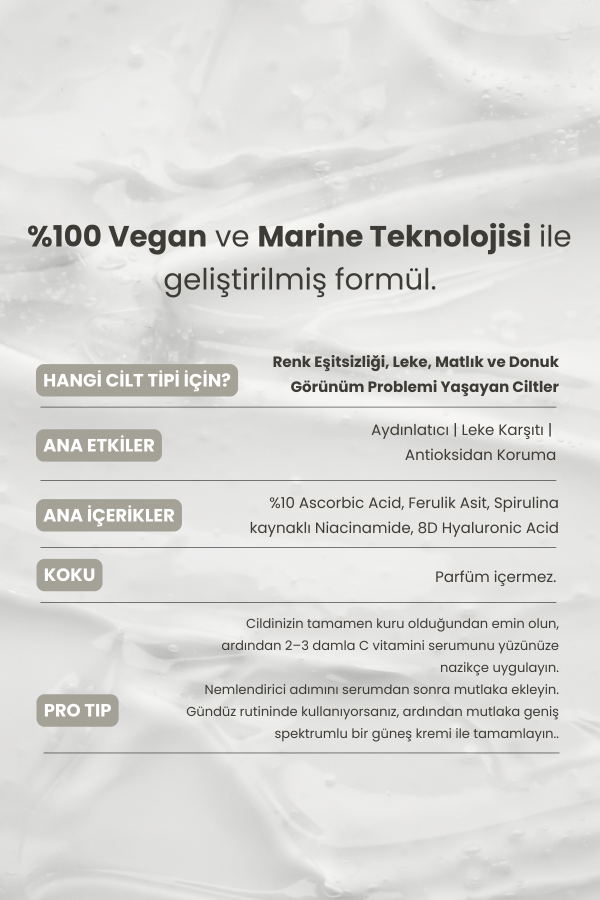 Marine Algae Aydınlatıcı, Ton Eşitleyici Vitamin C Serum / 30 ml