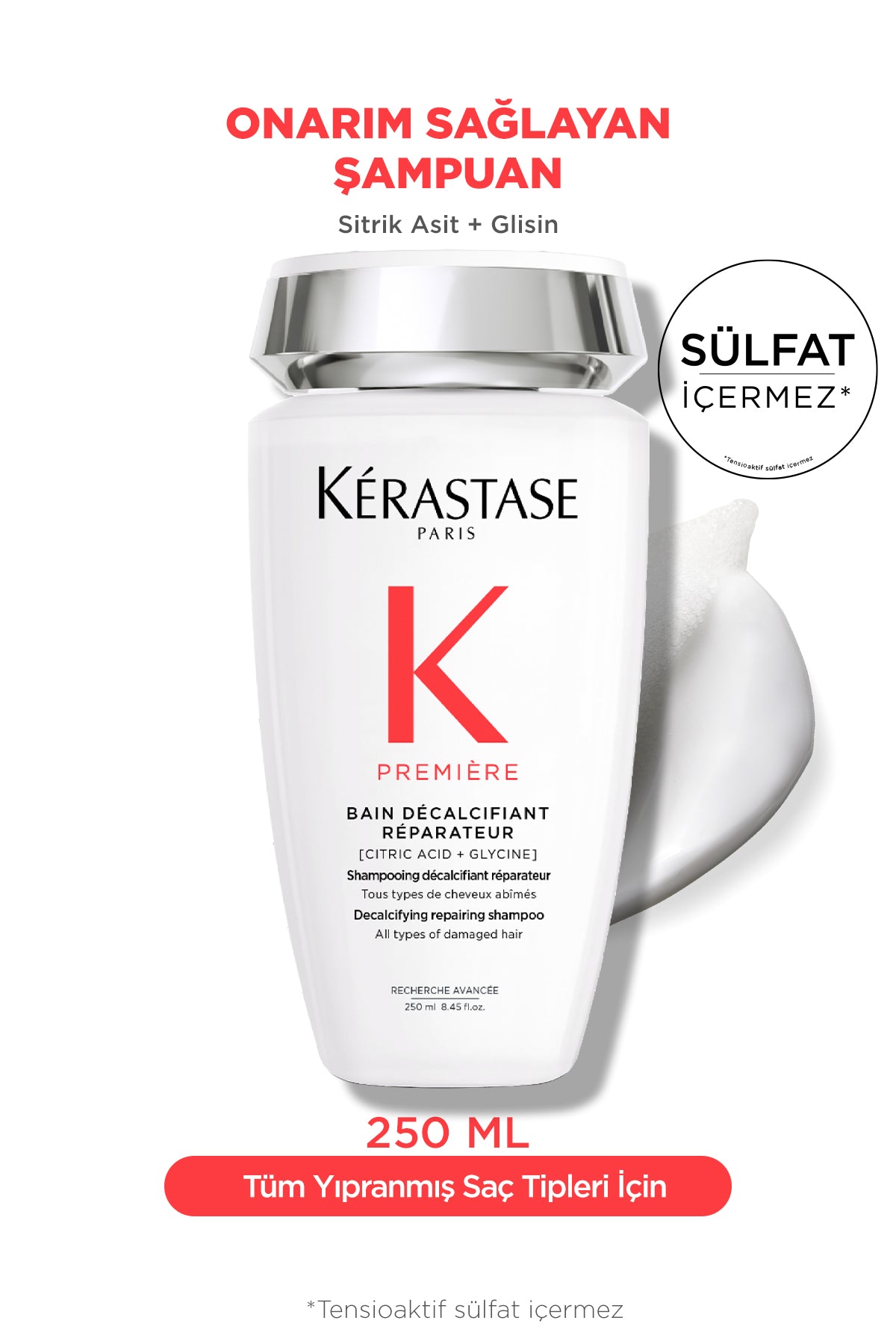 Bain Decalcifiant Reparateur Yıpranmış Saçlar için Onarım Sağlayan Şampuan